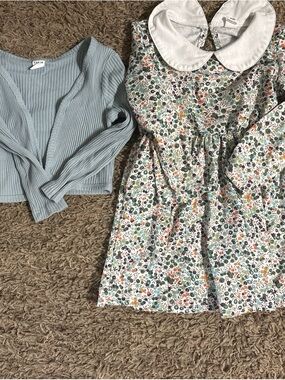 SHEIN White Collar Floral Dress with Light Blue Cardigan